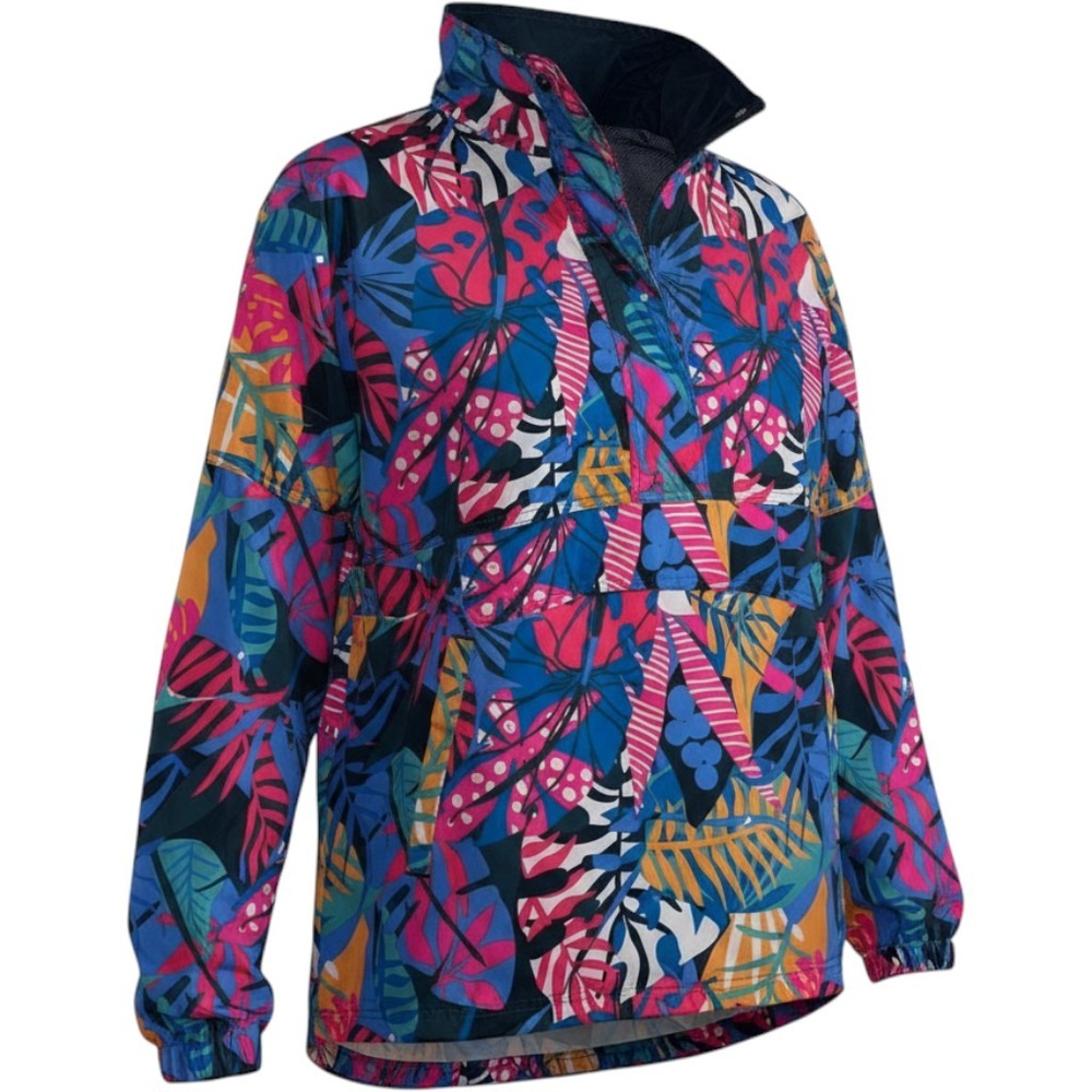 Lauren James Tropical Floral Windbreaker Jacket Women M Quarter Zip Rain Jacket